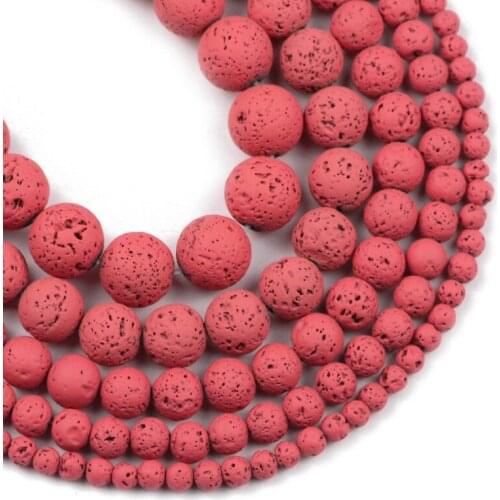 Natural Stone Watermelon red Volcanic Rock Lava Beads 4/6/8/10/12MM Rubber Round Loose Beads For Jewelry Making DIY Bracelets