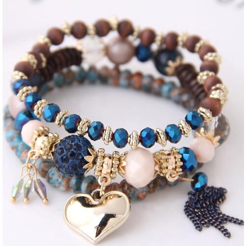 Heart Pendant Beads Bracelets Set Lava Stone Multilayer Bohemia Bracelet Beads Bracelets For Women Bijoux