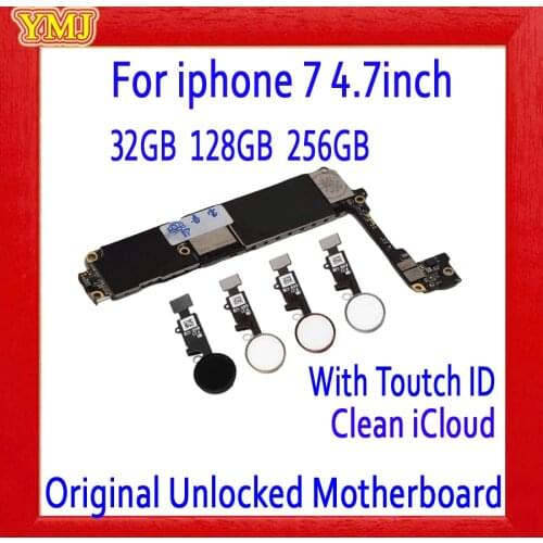 Black / White / Gold / Pink Full unlocked for iphone 7 Motherboard with Touch ID,100% Original for iphone 7 Mainboard+Full Chips
