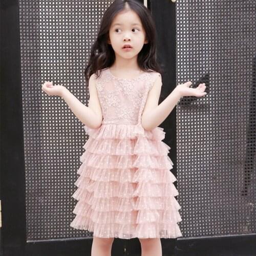 Flower Lace Toddler Girls Princess Dress 2020 New Summer Sweet Kids Party Layered Dresses 2 3 4 5 6 7 8 Year Girls Clothes
