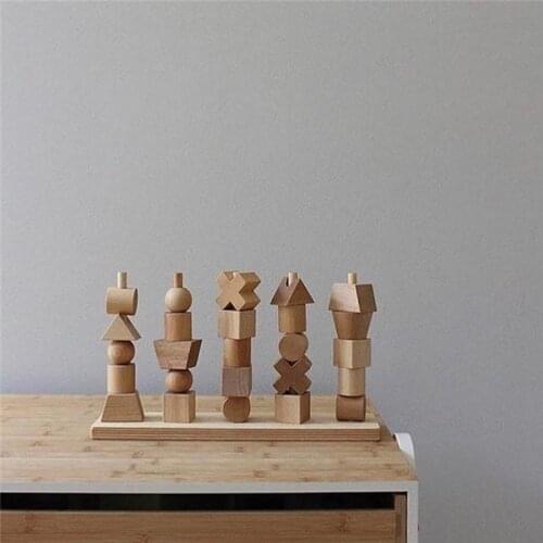 Korean Style Baby Room Decoration Wooden Building Blocks Educational Toy Creative Nordic Stacking Block Game Rainbow Wooden Toy