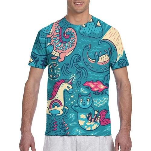 Fantastic Cartoon Animals Yeti Dragon Unicorn Cat And Mermaid T shirt Man T-shirt 2020 Summer Round Neck Tshirts Tee Shirts