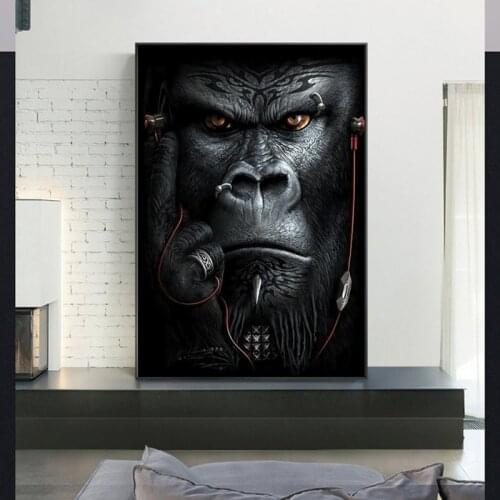 Apes and Monkeys Listening to Music Wall Art Posters And Prints Abstract Animals Canvas Paintings Nordic Picture For Living Room