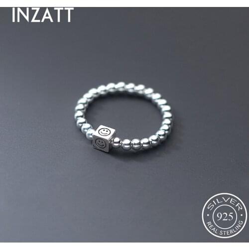 INZATT Real 925 Sterling Silver Round Bead Square Adjustable Ring For Fashion Women Fine Jewelry Punk Minimalist Accessories