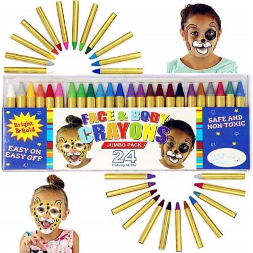 G2AD 24 Colors Painted Face Crayons Children Face Body Painting Makeup Crayons for Halloween Costume Party Cosplay Stage Paint