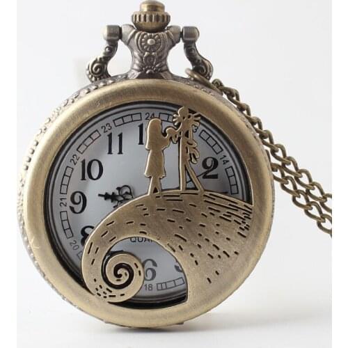 Lovers Pocket Watch Men Women Bronze Vintage Flip Quartz Pocket Watch Necklace Wholesale