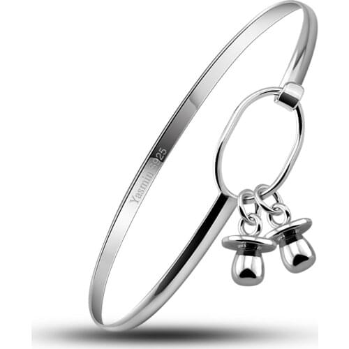 Fashion popular 925 Sterling Silver Little pacifier Bracelets Bangle for Women Sweet Cute Girl Accessories Jewelry