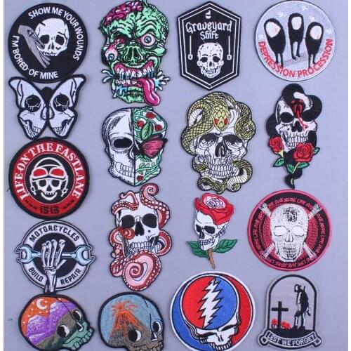 Skull Patch Iron On Patches For Clothing DIY Snake And Skull Embroidered Patches On Clothes Apparel Sewing Flowers Accessories