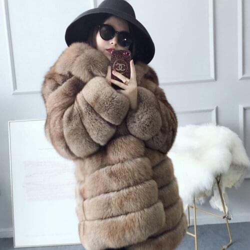 New Fashion Womans long fox fur coat The new light brown fox fur coat Comfortable And Warm