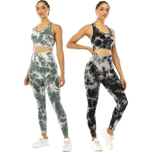 2021 New Tie Dyed Jacquard High Waist Naked Seamless Tights Womens Padded Push Up Sports Bra Vest Yoga Set Leggings