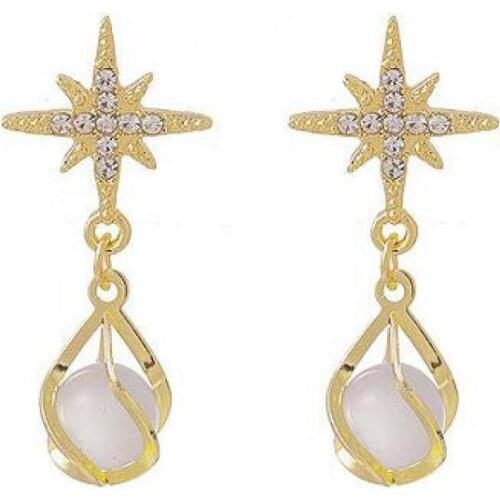 New Korean Opal Crystal Star Stud Earrings Cats Eye Stone Pendant Earrings For Women Earing Jewelry Fashion Earings S29