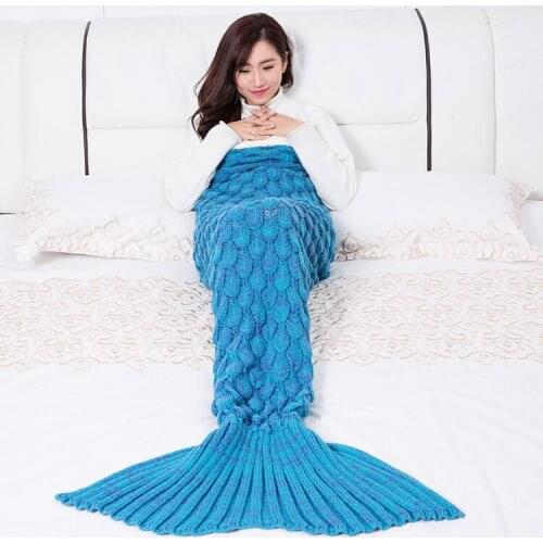 Colorful Mermaid Tail Blankets Solid Color Fish Scale Knitted Adult Kids Children Baby Photography Multifunction Soft Sofa Throw