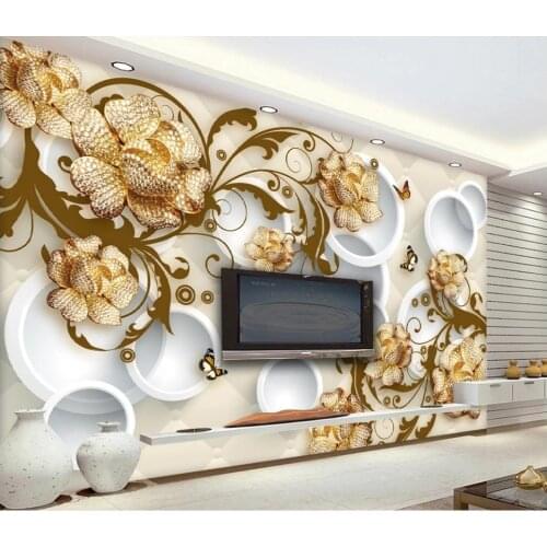 Custom photo wallpaper 3d mural wallpaper 3 d Modern Golden Jewelry Flower Butterfly 3D Stereo Sofa TV Background Wall decor