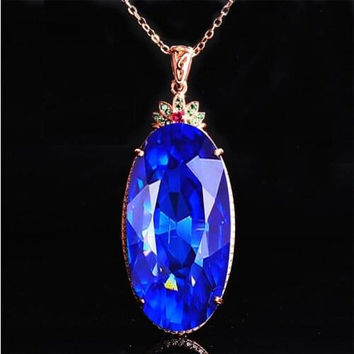 Luxury Rose Golden Jewelry With Oval Oversize Crystal Zircon Unique Pendant Necklace For Women Wedding/Anniversary Charm Choker