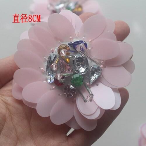 Pink sequnis flower colored rhinestone beaded patches embroidered sew on patch applique patches for clothes parches para la ropa