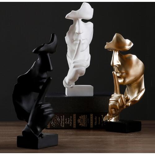 Nordic Silence Is Gold Statue Resin Abstract Sculpture Figurine Home Decoration Modern Art Office Desk Decoration Wedding Gifts