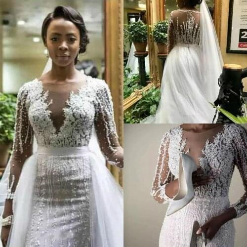 Mermaid Nigerian Long Sleeves Wedding Dresses 2021 South African Black Girls Garden Country Church Bride Bridal Gowns Custom
