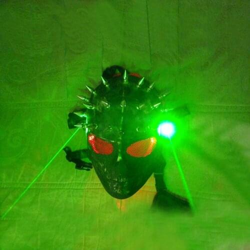 LED Laser Skull Mask Future technology stage show mask light up mask Halloween party christmas Streampunk Man Spike Costume