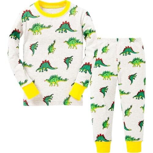 Knitted cotton 100% toddler kid pajamas set with cute cartoon pattern 15B02 Dinosaur
