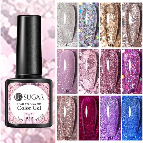 UR SUGAR Silver Rose Gold Glitter Color Gel Nail Polish Bright Sequins Color UV Lamp Varnishes Soak Off Nail Art Design DIY Gel