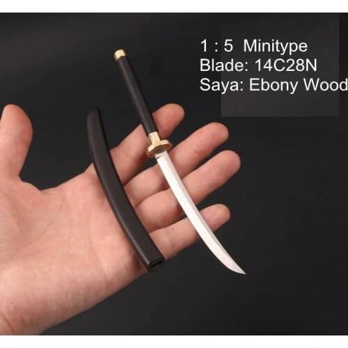 Handmade minitype 1:5 Katana Japanese Samurai Sword 14C28N with Ebony wooden Saya