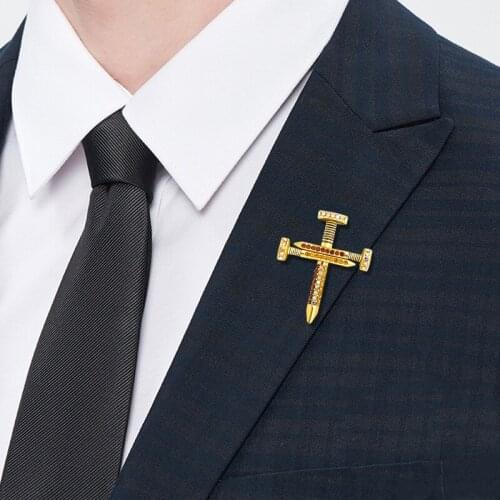 Retro Nail Cross Brooches Hip Hop Alloy Badge Shirt Suit Pin Jewelry Rhinestone Women Men Elegant Art Pins for Christmas Gifts