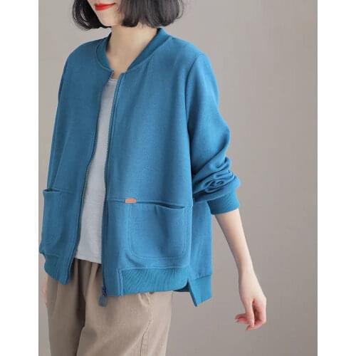 Women 2021 Spring New Fashion Casual Hoodie Coats Female New Loose Baseball Jackets Ladies Solid Color Pockets Overcoats W187