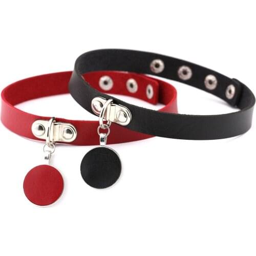 ZIMNO Rock Harajuku Punk Gothic Choker Round Pendant Necklaces for Women Sexy Collar Necklace Leather Goth Accessories Gifts