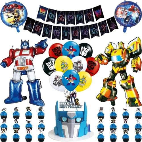1set Transformation Latex Balloons Yellow Bee Car Party Happy Birthday Banner Ballons Decoration Cake Topper Baby Boy Robot Toys