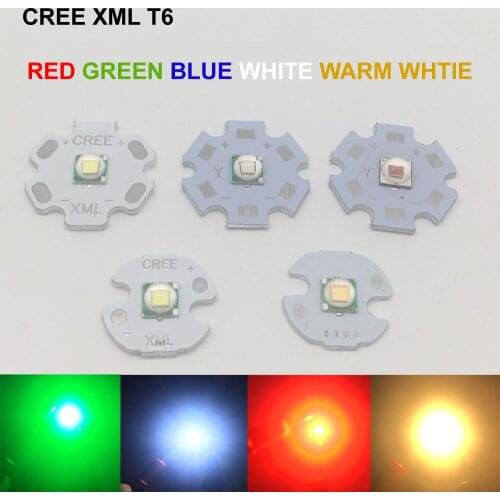 1PCS CREE XML XM-L T6 LED U2 10W Cold White Warm White Blue Red Green UV LED Emitter Diode with 12mm 14mm 16mm 20mm PCB for DIY
