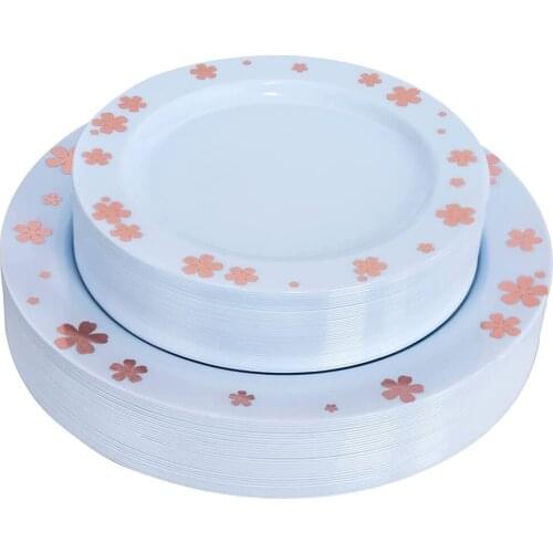 10 Pcs 7.5in Dessert Plate and 10 Pcs10.25in Dinner Plate Disposable Plastic Dinner Plate Combo Set Wedding Party Supplies