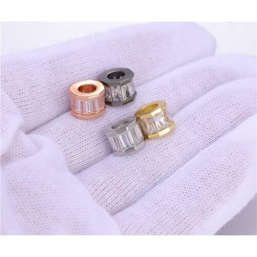 JUYA 10 Pcs\lot Cylindrical Loose Beads Cubic Zirconia Micro Lucky Beads Charm Connectors Handmade Jewelry Findings Accessories
