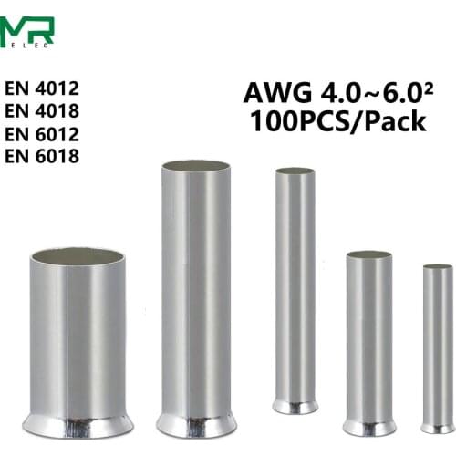 100PCS EN4012 EN4018 EN6012 EN6018 cold pressed end 4.0~6.0² Electrical Cable Terminal Copper Bare Tinned Crimp Terminal