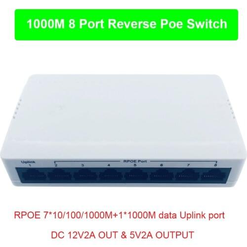 1000M 8 Port Reverse POE Switch 7*10/100/1000M+1*1000M Uplink DC Output 5V 2A and 12V 2A RPOE VLAN Support