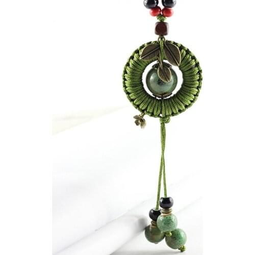 12 Pieces/Lot Women Leaves Long Necklace Red Blue Green Beaded Pendant Choker Feather Flower Charm Wood Retro Fashion Jewelry