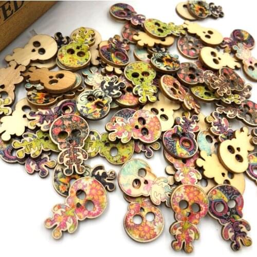 25/50/100 pc Mix Skull Head Pattern Wood Sewing Buttons Scrapbooking WB374