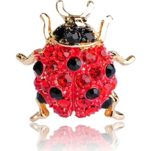 2x1.8cm Small Cute Rhinestone Crystal Enamel Ladybug Insect Pin Brooch