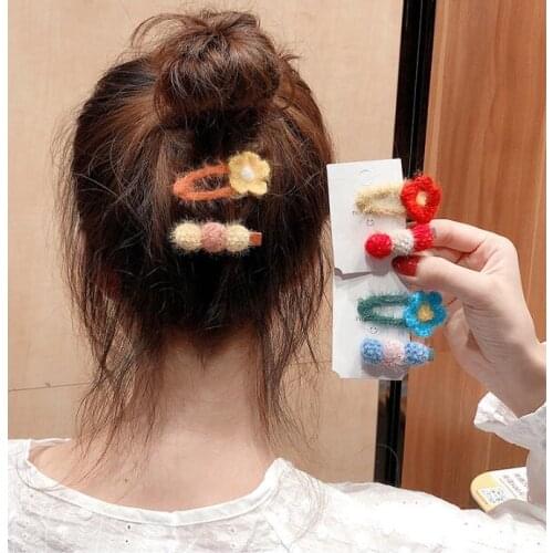 60set/lot 2pcs/set DIY Simple Multi Plush Hair BB Clips Suits Flowers Peas Bang Hairpins Hair Styling Tools Accessories HA1747