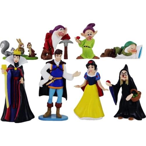 8pcs/Set 3-10cm Princess Prince Snow White Queen The Seven Dwarfs Animals Squirrel Rabbit PVC Avtion Figure Mini Model Toys Gift