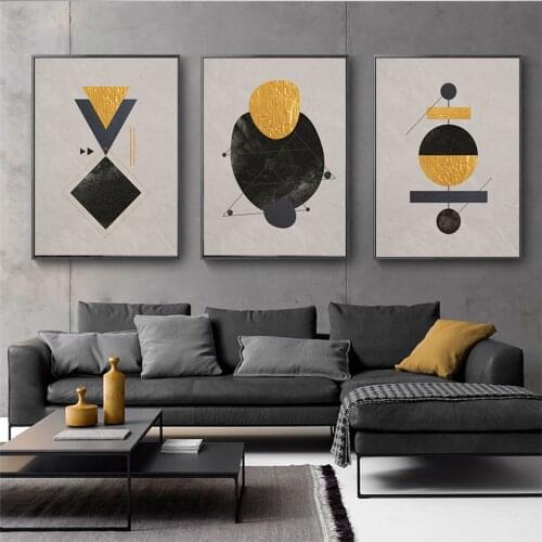 Abstract Geometric Art Pattern Stitching Black and Gold Canvas Print Modular Wall Paintings For Living Room Wall Art Home Decor