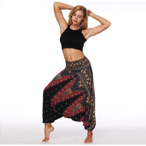 BohemianSlacks WomensTrousers Digital Printed High Waisted Fitness Pants Loose Casual Knickerbockers Sweatpants Pants