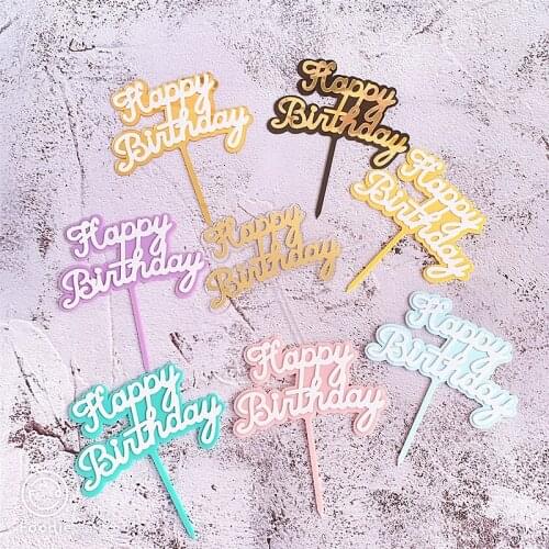 Cake Decoration Candy Color Handwrite Happy Birthay Cake Toppers for Baby Shower Unicorn Cake Topper Child Birthday Cartoon
