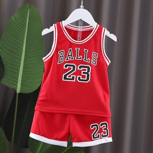 Childrens Sleeveless Clothes Set Cotton Baby Boy Girl Basketball Outfits NO.23 Vest with Shorts Cute Summer Sport Costume Kids