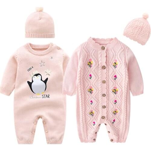 Baby Girl Romper Knitted Newborn Baby Clothes Romper Cartoons With Hat Infant Toddler Jumpsuit Kids Cotton Toddler Jumpsuit