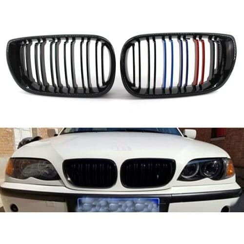 Pair of M-Color Double slat Front Kidney Grille Fit For BMW E46 4D 02-05 03 04