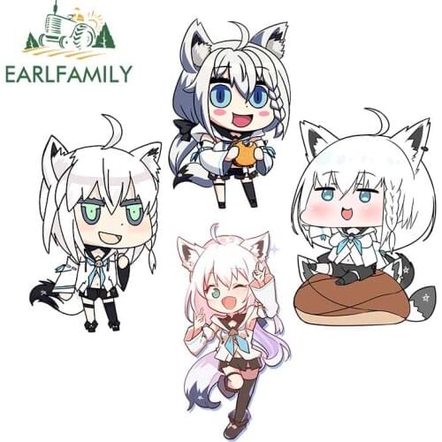 EARLFAMILY 13cm for Hololive Shirakami Fubuki Vinyl Car Stickers Creativite Anime Surfboard Decal Scratch-Proof Sunscreen Decor