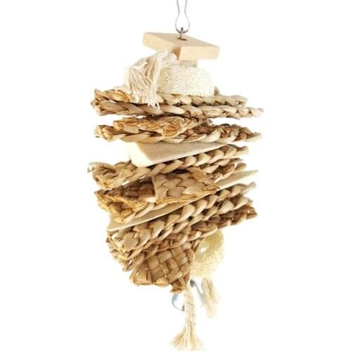 Bird Chewing Toys Loofah Cuttlebone Grass Parrot Budgies Cockatoo Parakeet Cockatiel Cage Bite Toy Wood Color