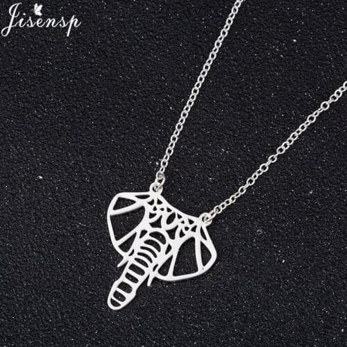 Jisensp Vintage Origami Elephant Pendant Necklace Simple Fashion Elephant Head Stainless Steel Necklace Animal Jewelry for Women