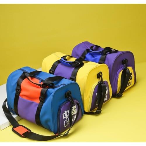 Cool Patchwork Travel Bag Women Waterproof Oxford Duffel Bag Tote Handbag Wet Dry Separation Shoe Organizer Bag Sport Gym Bag
