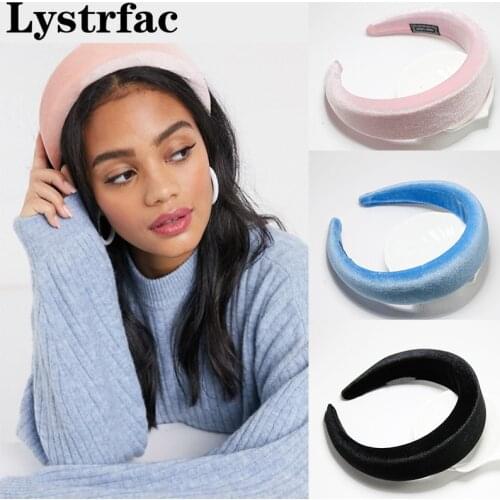 Lystrfac Vintage Simple Velvet Padded Headband for Women Fashion Cloth Soft Hairband Wide-sided Female Ladies Hair Accessories